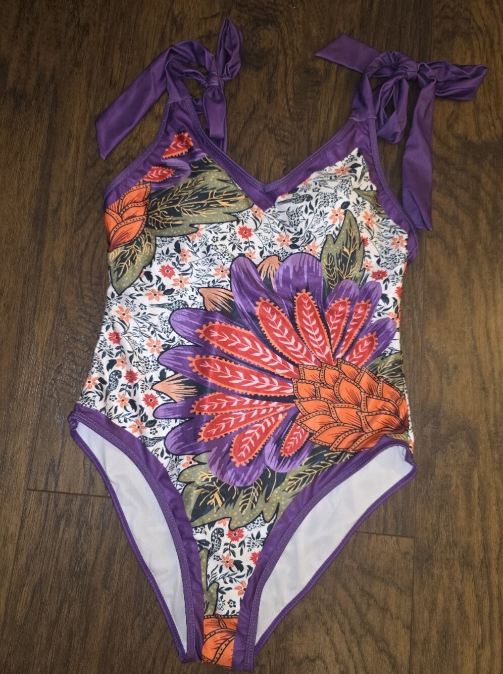 Boho Floral One-Piece Swimsuit in Purple, Orange, Red